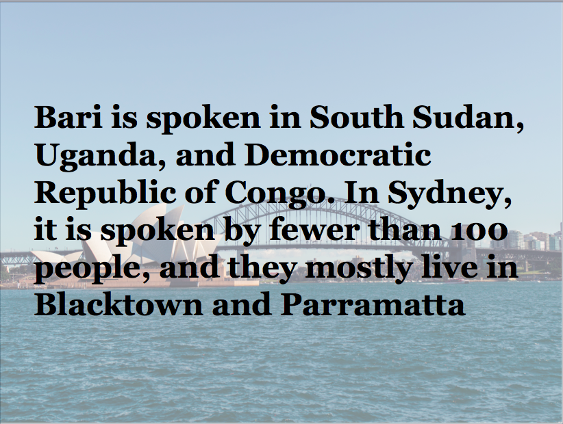 MultilingualSy1's tweet photo. #EmergingLanguage #multilingual #Sydney You are likely to find #Bari speakers in Blacktown @blacktowncc and Parramatta @parracity https://t.co/cokyrQ9fxX