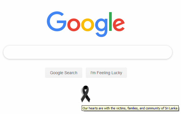 udendra's tweet photo. .@Google paying tribute to victims of Sri Lanka attacks by placing a #BlackRibbon under the search box. https://t.co/InWyY3tt4Q