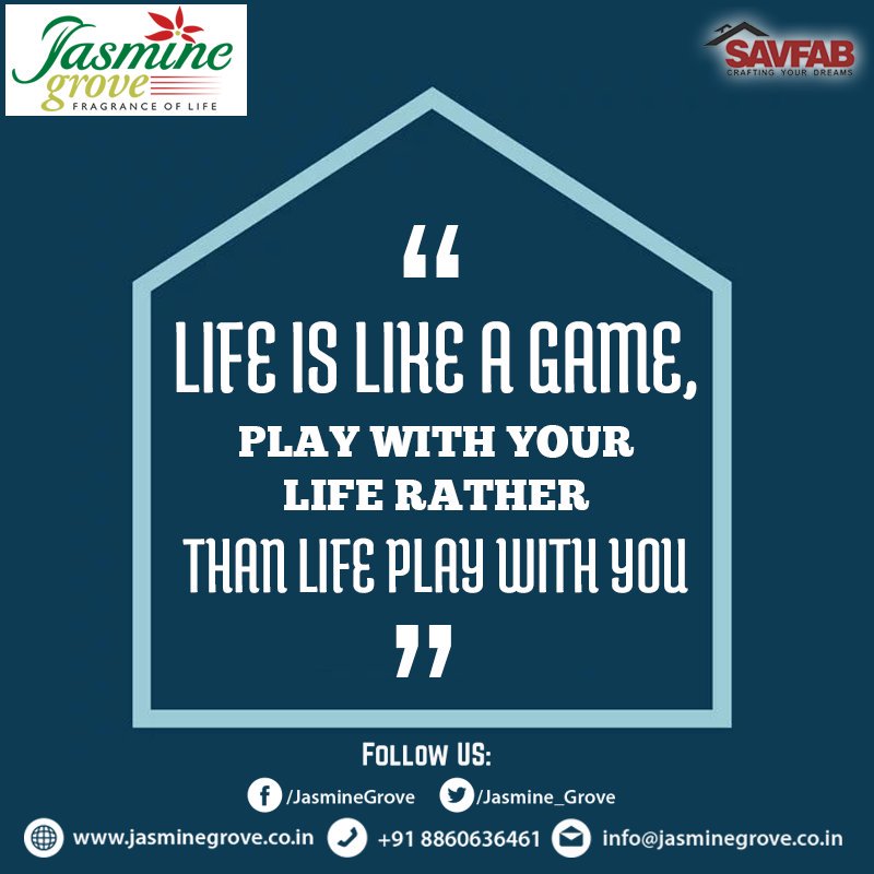 Jasmine_Grove's tweet photo. Life is like a game, play with your life rather than life play with you. #QuotesOfLife #TuesdayThoughts
#JasmineGrove, #ReadyToMoveFlats #NH24 Opp. #WaveCity, #Ghaziabad https://t.co/8RekZXJRFL