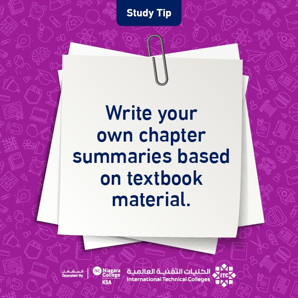 itctayef's tweet photo. لخّص الدروس والمواد العلمية التي تدرسها ،فهذا يساعدك في المراجعة والدراسة قبل الاختبار 
#study_tips
#itc_ksa https://t.co/9dmkog1AO7
