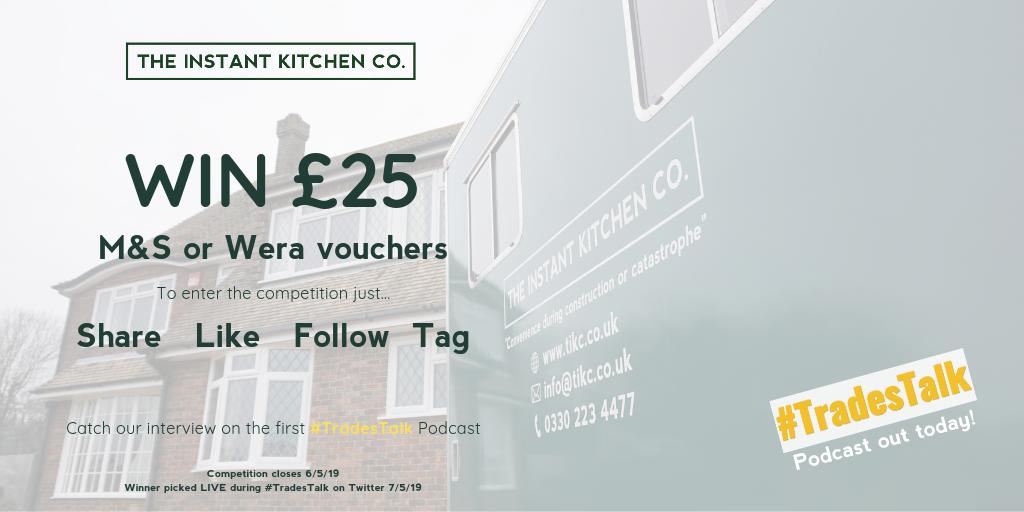 TIKC_UK's tweet photo. ⚠️Competition
How to enter:
1- Like this post
2- Retweet this post
3- Follow @TIKC_UK & @TradesTalk
4- Tag 1 friend or business
Competition closes 6/5/19
Winner picked LIVE on #TradesTalk 7/5/19
Winner gets £25 voucher for...
@weratoolsuk or @marksandspencer
Good Luck! https://t.co/h4gjgCAvHv