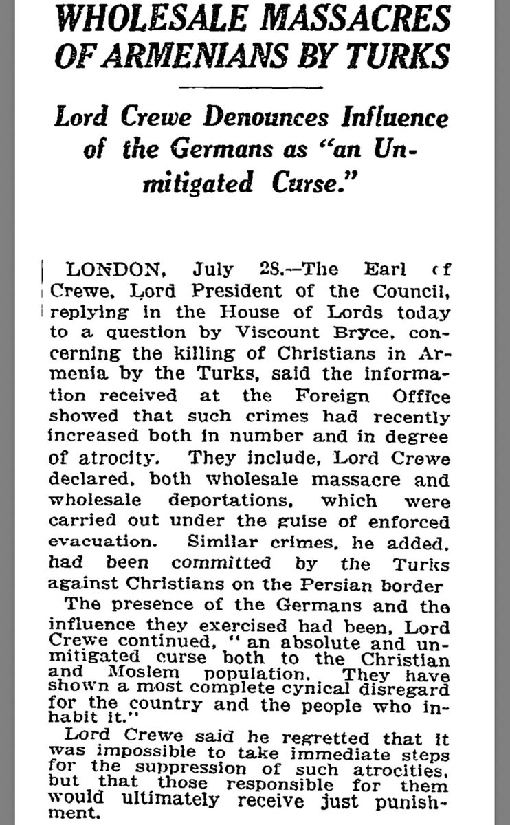 Archives,  #GenocideArmenien Article du 29 juillet 1915 dans le New York Times, "Massacres massifs d'Arméniens par les Turcs » #Genocide  #Genocide1915  #Turquie