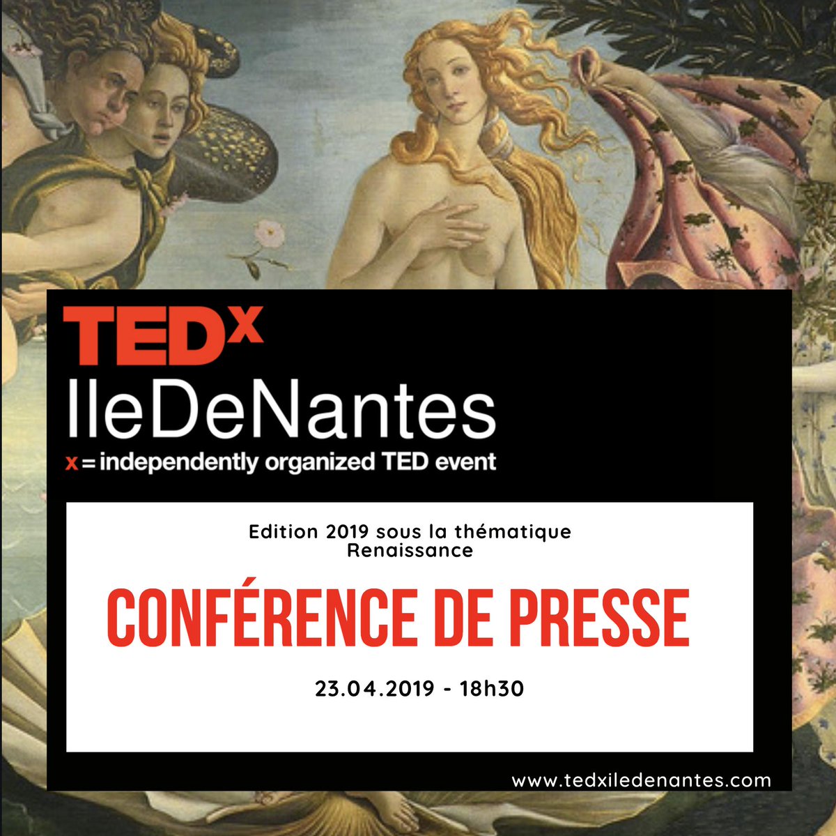 TEDxIleDeNantes's tweet photo. #TEDx #Nantes #TEDxIleDeNantes
📆 Il est l'heure de vous annoncer quelques infos sur cette première édition que l'on attend avec impatience!
Ce soir à 18h30 se tiendra la #confpress🎙️ pour rencontrer l'équipe organisatrice, les intervenants et les partenaires !
Stay Tuned !!📣
￼ https://t.co/mQ85MZ3mBW