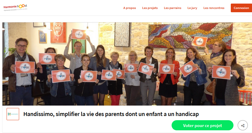 J-2 pour voter pour Handissimo ! Votre vote nous permettra de bénéficier d'un accompagnement et de 5000€ pour aider au mieux les familles confrontées au #Handicap d'un enfant.  harmonie-boost.fr/home/2059/proj… <a href="/hmutuelle/">Harmonie Mutuelle</a> @OveFondation <a href="/fond_Emergences/">Fondation Emergences</a> <a href="/Eglantine_EMEYE/">ÉMÉYÉ Églantine</a>