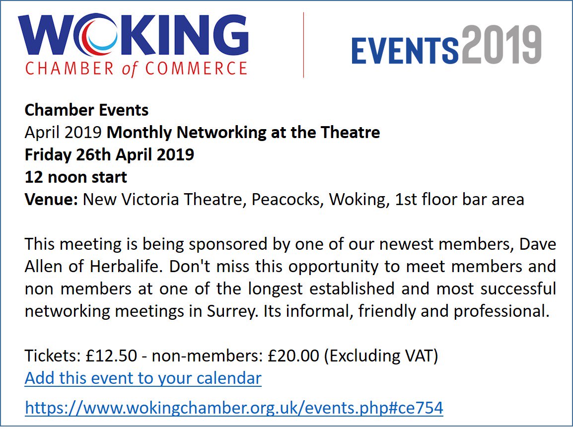 WokChamber's tweet photo. #EventsTuesday - Just a reminder we have our networking event this Friday - come and join us.#wearewoking #wokingevents https://t.co/97KRRLcIqF