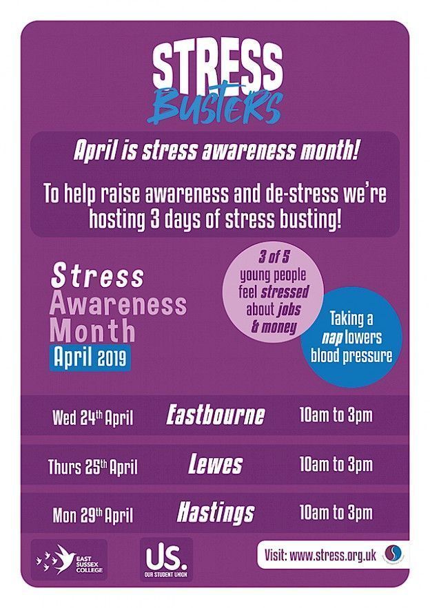 To help raise awareness and de-stress we're hosting 3 days of stress busting!
👉 stress.org.uk
#ESCEastbourne #ESCHastings #ESCLewes
#StressAwarenessMonth