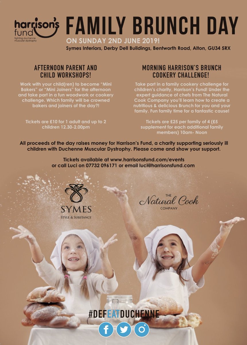 HarrisonsFund's tweet photo. Love the idea of #HarrisonsBrunch but can't host this year? The answer is here! @Symeskitchen + @naturalcookco are hosting a Family Brunch Day Sun 2nd June to kick the month off with a bang! What better way to #MakeTime to beat #Duchenne? Tix available now luci@harrisonsfund.com https://t.co/uoJXdv08o5