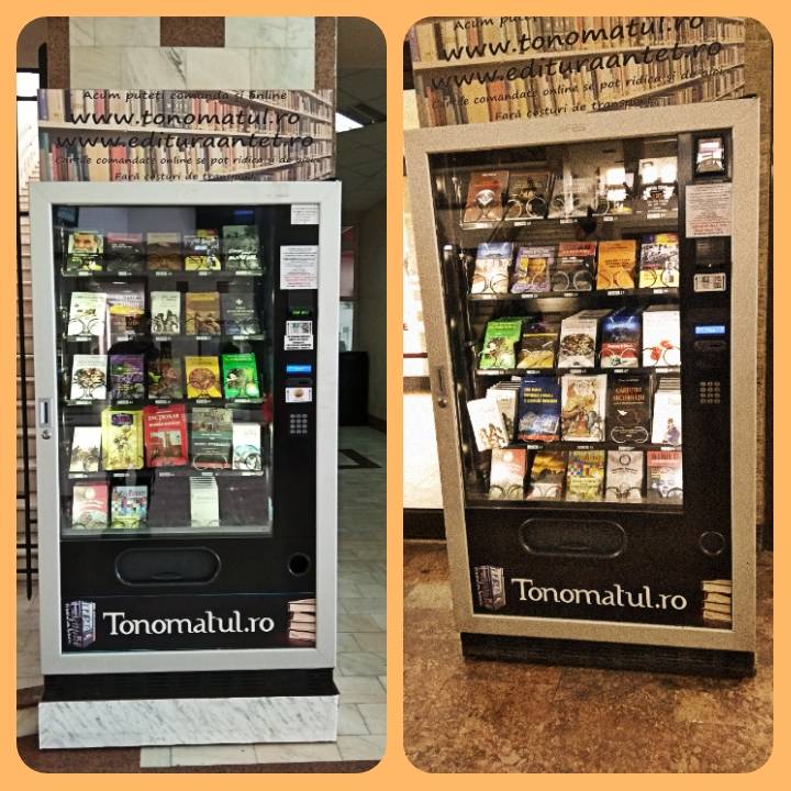 We see vending machines all over the place selling food, drinks, toys &amp; preservatives, but very rarely BOOKS.
Well, this happens in Romania.
You can quench your reading thirst with a quick buy in most train &amp; bus stations.
A system definitely worth exporting.
Happy #WorldBookDay!