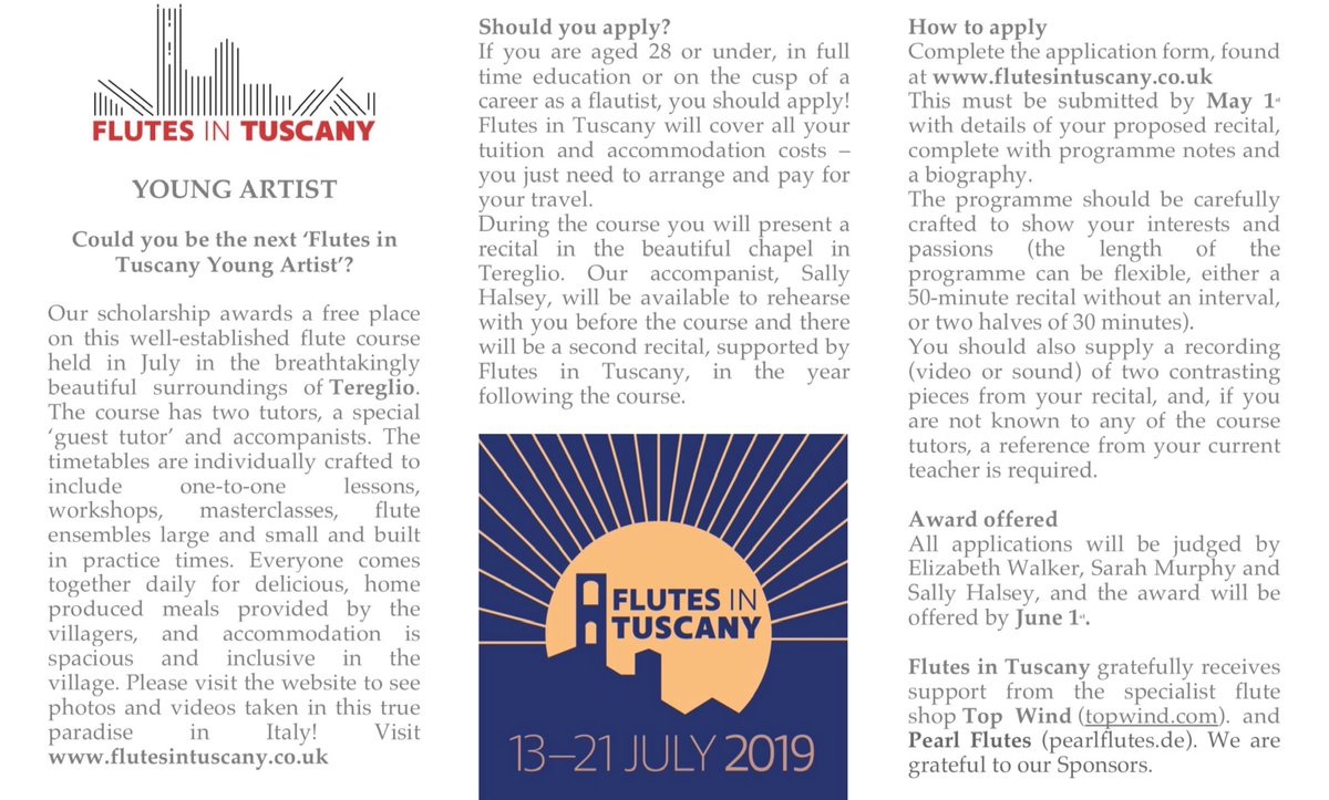 lotlizflute's tweet photo. Do you know a talented young Flautist? If so,please forward! There’s only one week left to apply for a fully funded place in @FlutesinT https://t.co/MxKOOzI1EY @justflutes @AllFlutesPlus @BritishFluteSoc @AlenaLugovkina @LAtheDUCK @AbbieFlute @NFAflute https://t.co/yptF3z0KSE