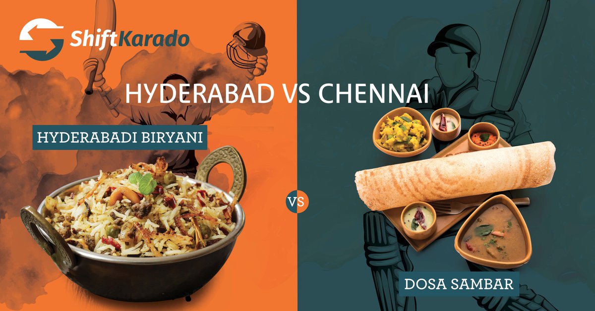 ShiftKarado's tweet photo. Which city hits it out of the park when it comes to #worklifebalance? As pan-Hyderabadi Biryani or Dosa Sambar: Who wins? Match starts at 8, be ready!
#IPL #MATCH #Cricket #Whowins #Excitement #ShiftKarado #RelocatingMemories #ShiftingCities #KeepMoving https://t.co/n2umx7S1gd