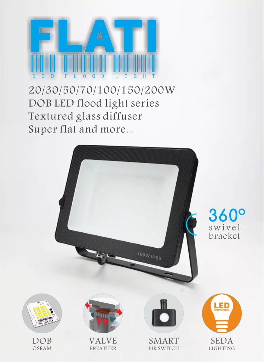 sedalighting's tweet photo. Ultra-flat DOB LED flood lights: power ranged from 20-200W, anti-glare solution, vapor anti-condentation breather and 360 degree swivel bracket, human-centric design, more from info@seda-lighting.com
#sedalighting #FLATI #DOB #floodlight https://t.co/Kwzj02HM5y