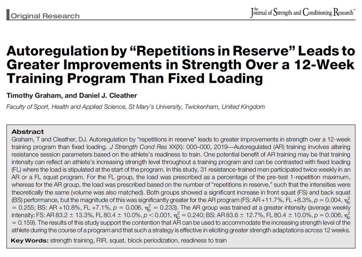 dr_jump_uk's tweet photo. 👇Out now!

I love this fantastic study from @TimmyGrahamSF (his @StMarys_SandC MSc dissertation).

🏋️‍♂️ Autoregulated training resulted in greater strength gains than traditional 1RM prescription

👍Long duration (12 weeks)

👍Lots of participants (31)

https://t.co/l4a1GDz4WT https://t.co/o1VKbIYQeZ