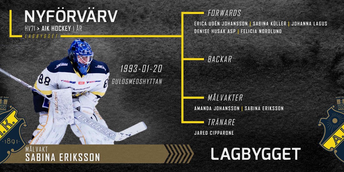 Sabina Eriksson är klar för AIK.

- AIK har alltid varit ett lag som jag sett upp till då de år efter år stått för en stark lagsammanhållning och stabilitet. Jag ser verkligen fram emot att nu få vara en del av det. 

Läs mer på aikhockey.se #AIK #hockey #sdhl