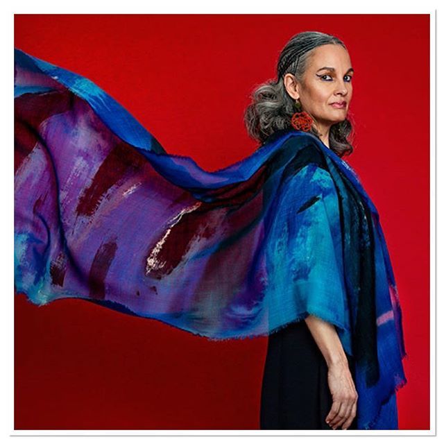 Our fine wool gauze shawl painted in shades of fluid cobalt blue and bluey black, in the GRIT collection will make back to work after the long break a little easier.... This fabric is soft and lightweight and lovely to wear most of the year round. available online to send to…