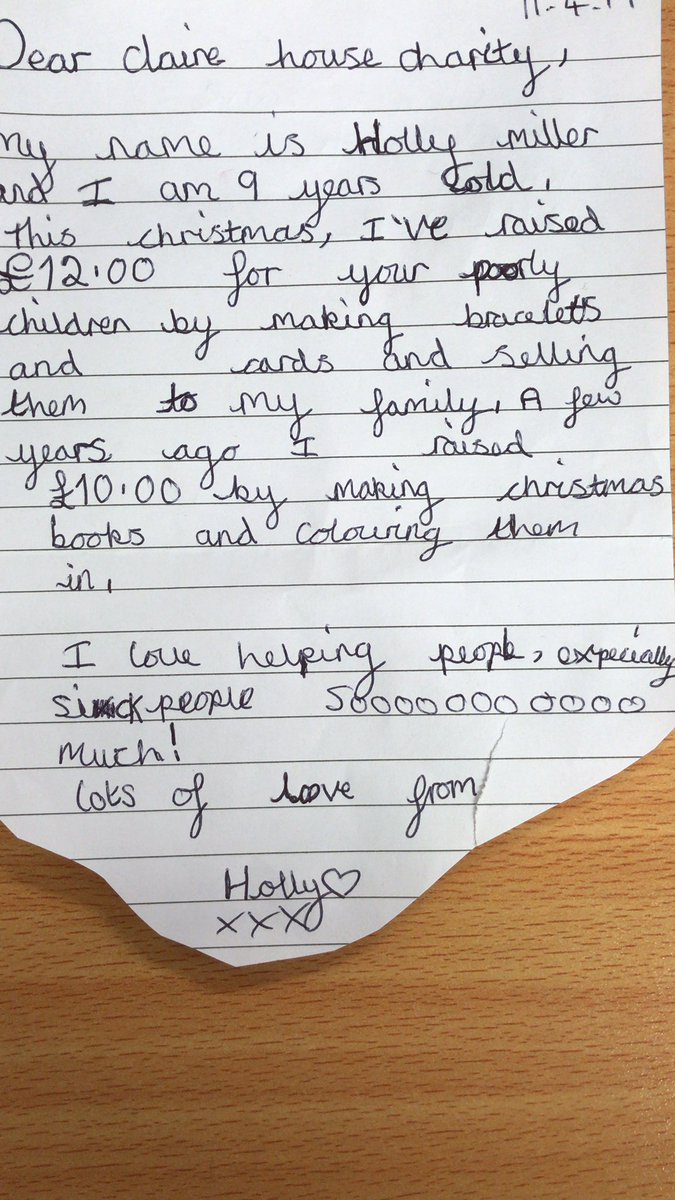 No words can describe how inspirational Holly is 🌟 If you are having a grumpy day, just read this letter 💓 #KidsHelpingKids for <a href="/ClaireHouse/">Claire House</a>
