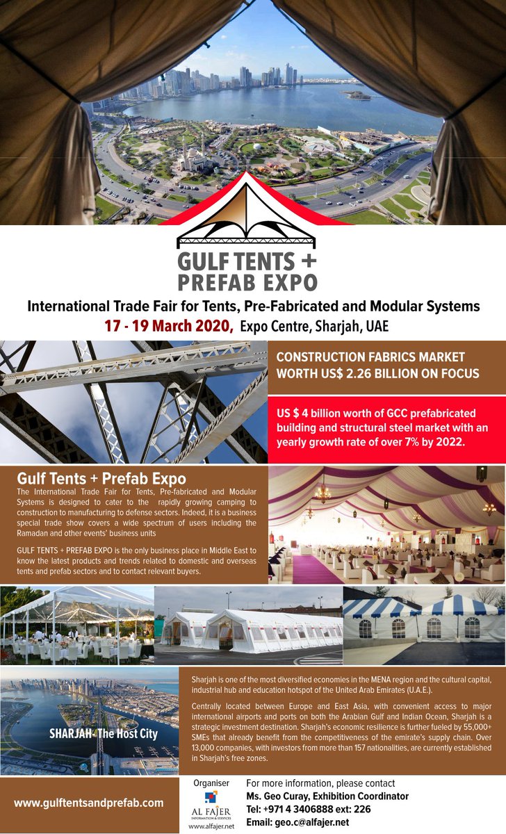 "Countdown to Amazing" begins!!

If you're in the business of Tents, Pre-Fabricated and Modular Systems then your business needs to be at the GulfTents + Prefab Expo 2020!

GULF TENTS + PREFAB EXPO 2020 is now open for space bookings and Sponsorship. BookNow!
