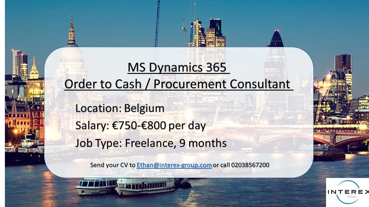 NEW JOB - Please email ethan@interex-group.com to find out more or call 02038567200 #newjob #msdynamics