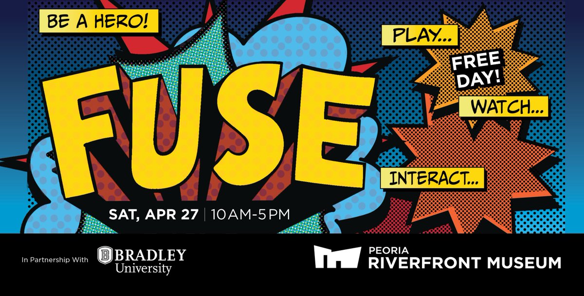 PeoriaMuseum's tweet photo. FUSE Interactive Day is always one of our favorite days, and it's this Saturday. It's also a free day at the museum! Join us for an amazing day of interactive exhibits, videos and fun. https://t.co/DDmUFVPuQB 
@IMBradleyFUSE https://t.co/USHSahYGst