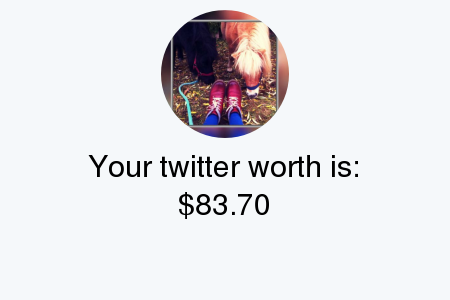 the_bee_1010's tweet photo. My Twitter worth is: $83.70

Find yours with https://t.co/JS3MrmYjvO

. https://t.co/Vyuz9Ve5Bl