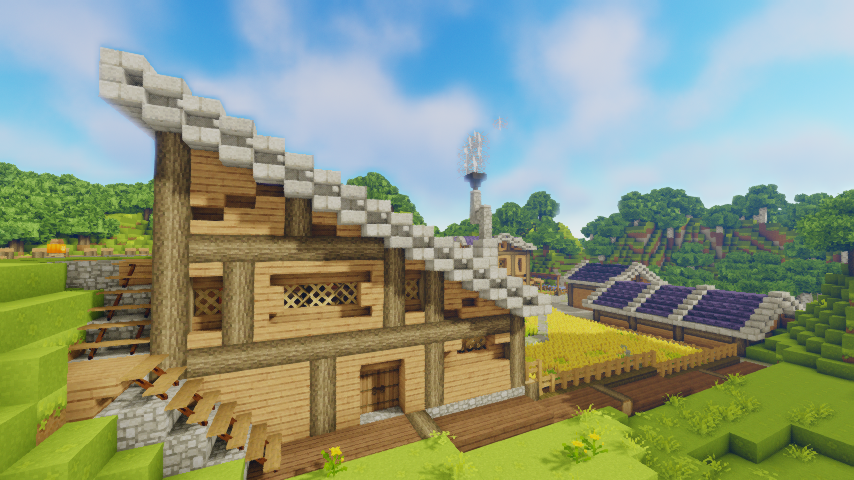 Roki_ROARS's tweet photo. 民家一軒、畜舎一軒、畑、子供の遊び場を追加（・ワ・）
#minecraft
#Mizunos16craft 
#photonia https://t.co/GtJXc3tcsU