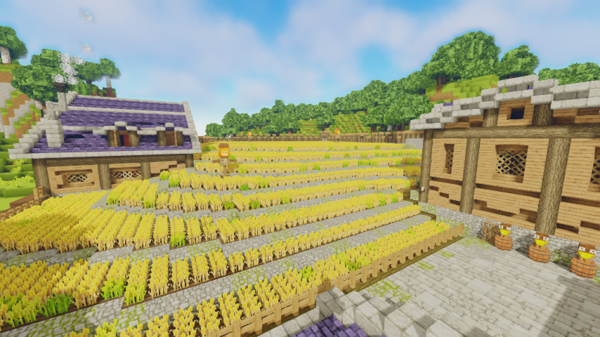 Roki_ROARS's tweet photo. 民家一軒、畜舎一軒、畑、子供の遊び場を追加（・ワ・）
#minecraft
#Mizunos16craft 
#photonia https://t.co/GtJXc3tcsU