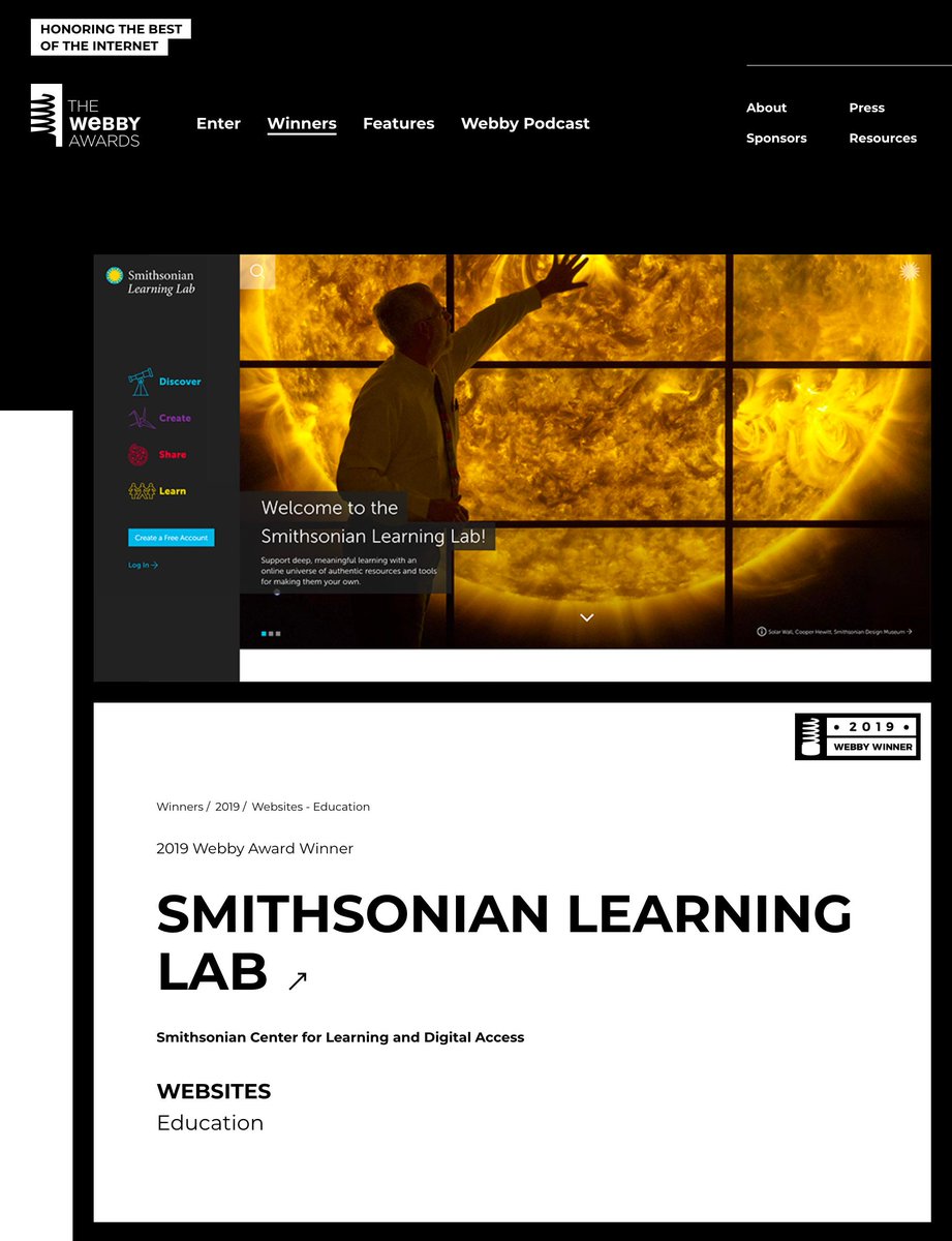 DarrenMilligan's tweet image. 😳 Well, was not expecting to wake up to this. @SmithsonianLab has won the @TheWebbyAwards #webbys for Best Education Website!!! What an awesome recognition for the entire @Smithsonianedu team as well as our collaborators at @NavNorth &amp;amp; Codename Design! webbyawards.com/winners/2019/w…