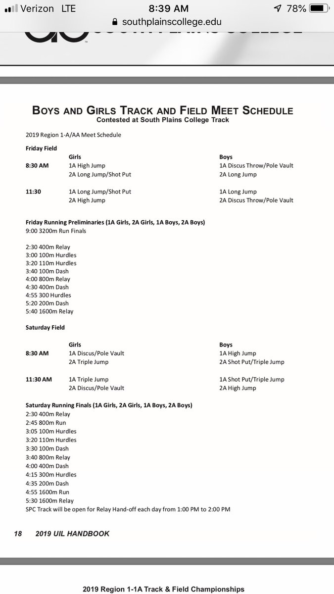 and_sundown's tweet photo. Regional Track Schedule (Region 1 - 1A &amp; 2A) https://t.co/PCky8bIGt1