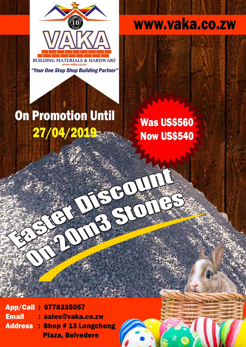 We have Easter Gift for you. Order Stones today and enjoy discounts. For order contact us on:
Harare Office
App/Call +263778335057

UK Office
App/Call (44)7858946317

#Zimbabwe #UnitedKingdom <a href="/ZBCNewsonline/">ZBC News</a> <a href="/NewsDayZimbabwe/">NewsDay Zimbabwe</a> <a href="/HeraldZimbabwe/">The Herald Zimbabwe</a> <a href="/263Chat/">263Chat.com 🇿🇼</a> #harare #Bulawayo