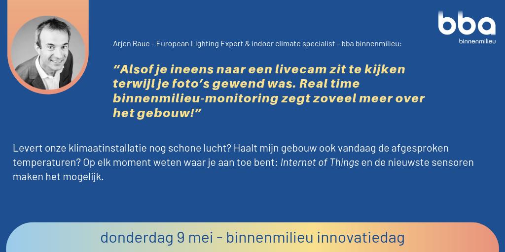 Ook benieuwd naar de parallelsessie "Big data &amp; binnenmilieu sensornetwerken" van Arjen Raue? Er zijn nog plekken beschikbaar voor onze Binnenmilieu Innovatiedag op 9 mei. Meer informatie en inschrijven via de site: binnenmilieu.nl/innovatiedag/ #binnenmilieu #innovatie