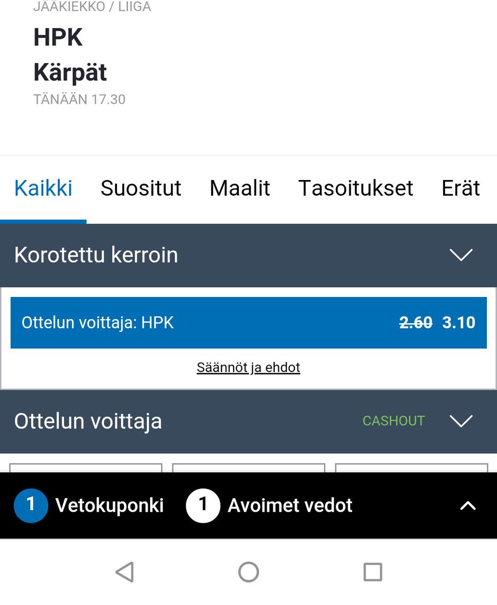 Norkalla valuepähkinöitä tarjolla illan finaaliin 👊 Miten toimii?

1️⃣ Loggaa sisään
2️⃣ Valitse Kärpät tai Kerho
3️⃣ Valkkaa korotettu kerroin ja 20€ jännäri sisään

Meillä valinta on HPK. 

Max. panos toki 20 €, mutta käteisenä ⬇️

promotions.nordicbet.com/hpk-karpat-kor…

#Liiga #betsit
