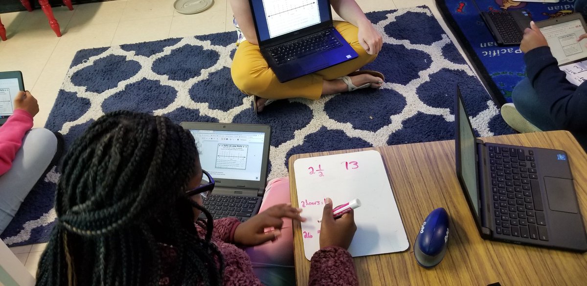 swilliams206's tweet photo. Visiting 5th grade showing that white boards still have a place. This room engaged in a guided math group and digital math breakouts in collaborative groups. #visitGCS #GCSPLI https://t.co/In04VtXb6o