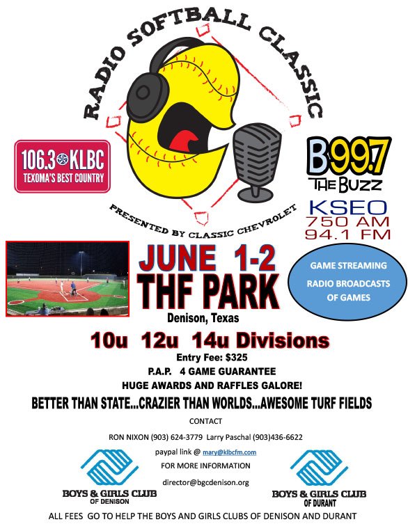 Boys and Girls Club benefit softball coming June first and second..