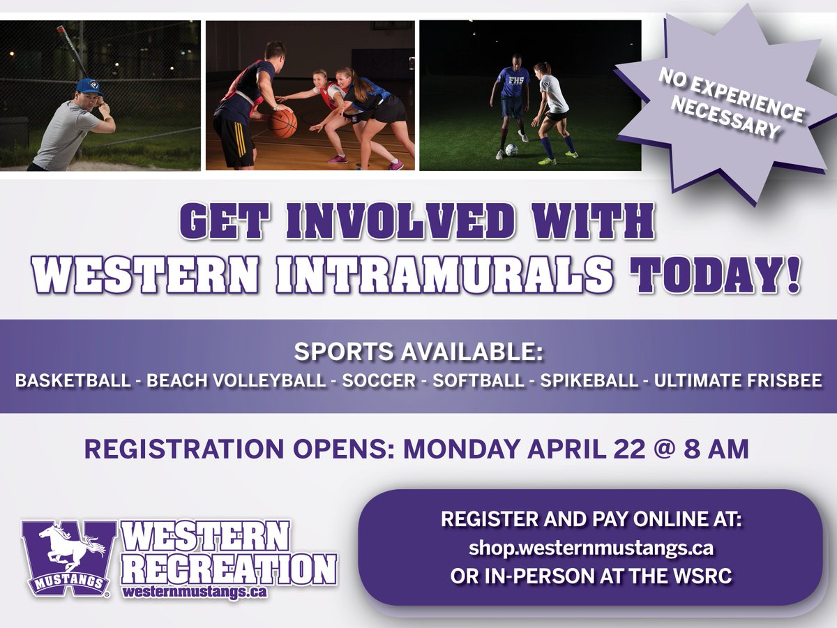 IMS Summer Registration is now open! Visit shop.westernmustangs.ca to register your team now. Tag a friend below who you want to play with! #WesternIMS #summerlovin #westernu #getinvolved