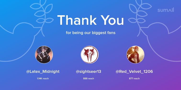 SapienFish's tweet image. Our biggest fans this week: @Latex_Midnight, @sightseer13, @Red_Velvet_1206. Thank you! via sumall.com/thankyou?utm_s…