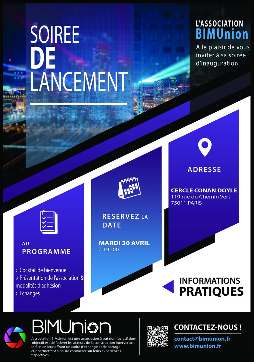 BIMUnion's tweet photo. ! Soirée de lancement de l'association BIMUnion !

Merci de vous inscrire via le lien suivant:
https://t.co/WLo9usKeIa https://t.co/YoVPwC1l8W