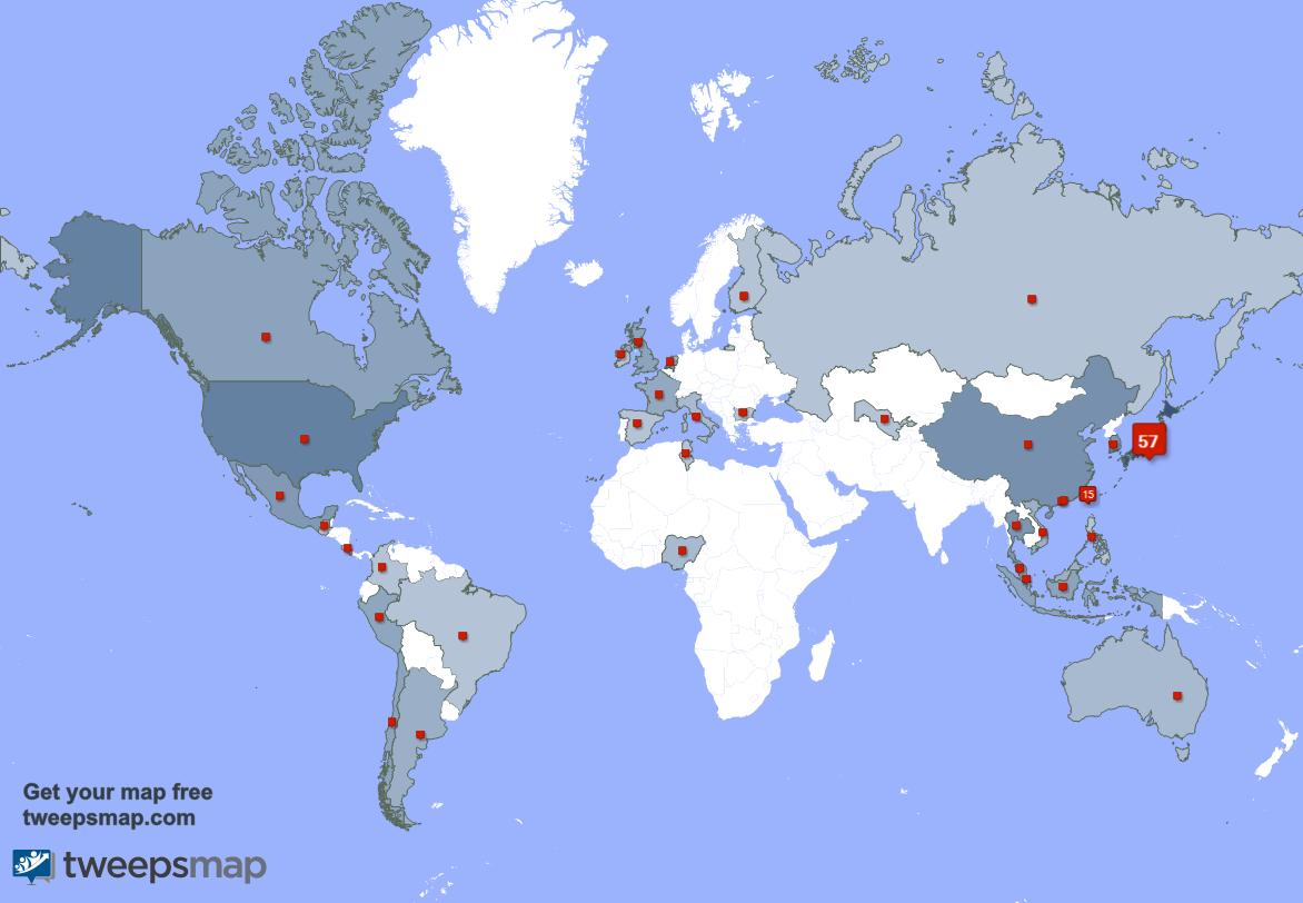 My followers live in Japan (57%), Taiwan(15%)... Get your map: https://t.co/E6AQG8KJZP 