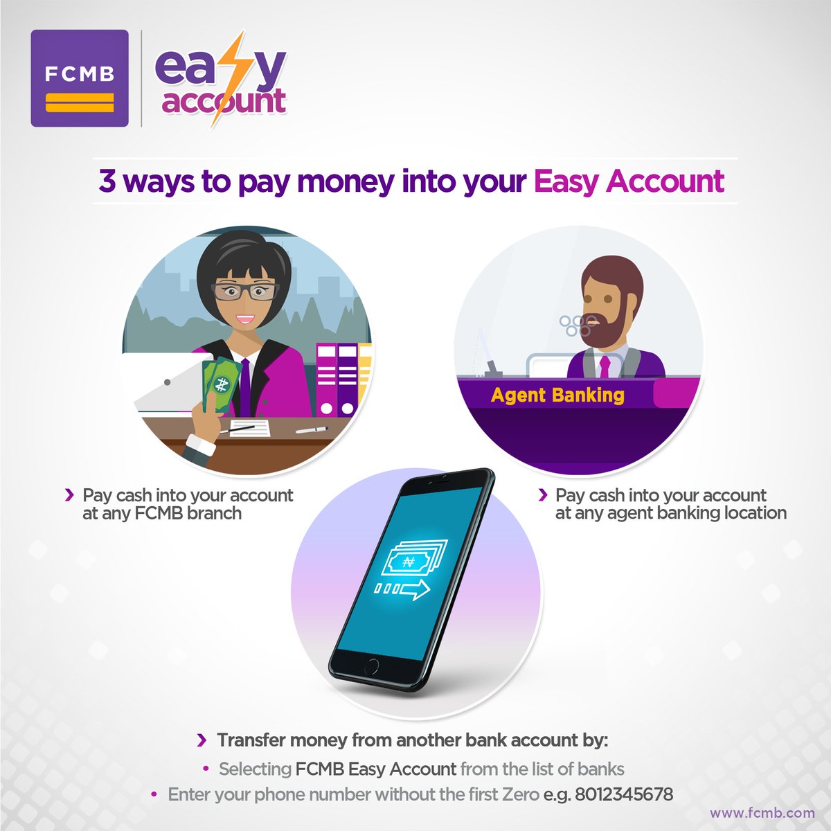 MyFCMB's tweet photo. Just opened an FCMB Easy Account? Congratulations! Now,  your phone number (without the first zero) is also your new account number.

Thinking of paying money into your new Easy... https://t.co/gTdY8P9MtD

#FCMBEasyAccount
#FCMB #MyBankandI #BankEasyWithYourPhoneNumber https://t.co/4oR5CAKWHY