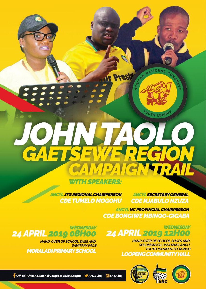 25thSecretaryGe's tweet photo. The Secretary General of the ANCYL comrade Njabulo Bhekamanzuza Nzuza will be engaging the Young people of Northern Cape Province, John Taolo Gaetsewe Region ✊🏿✊🏿

#YouthVoteANC https://t.co/AW3Qo5FydQ