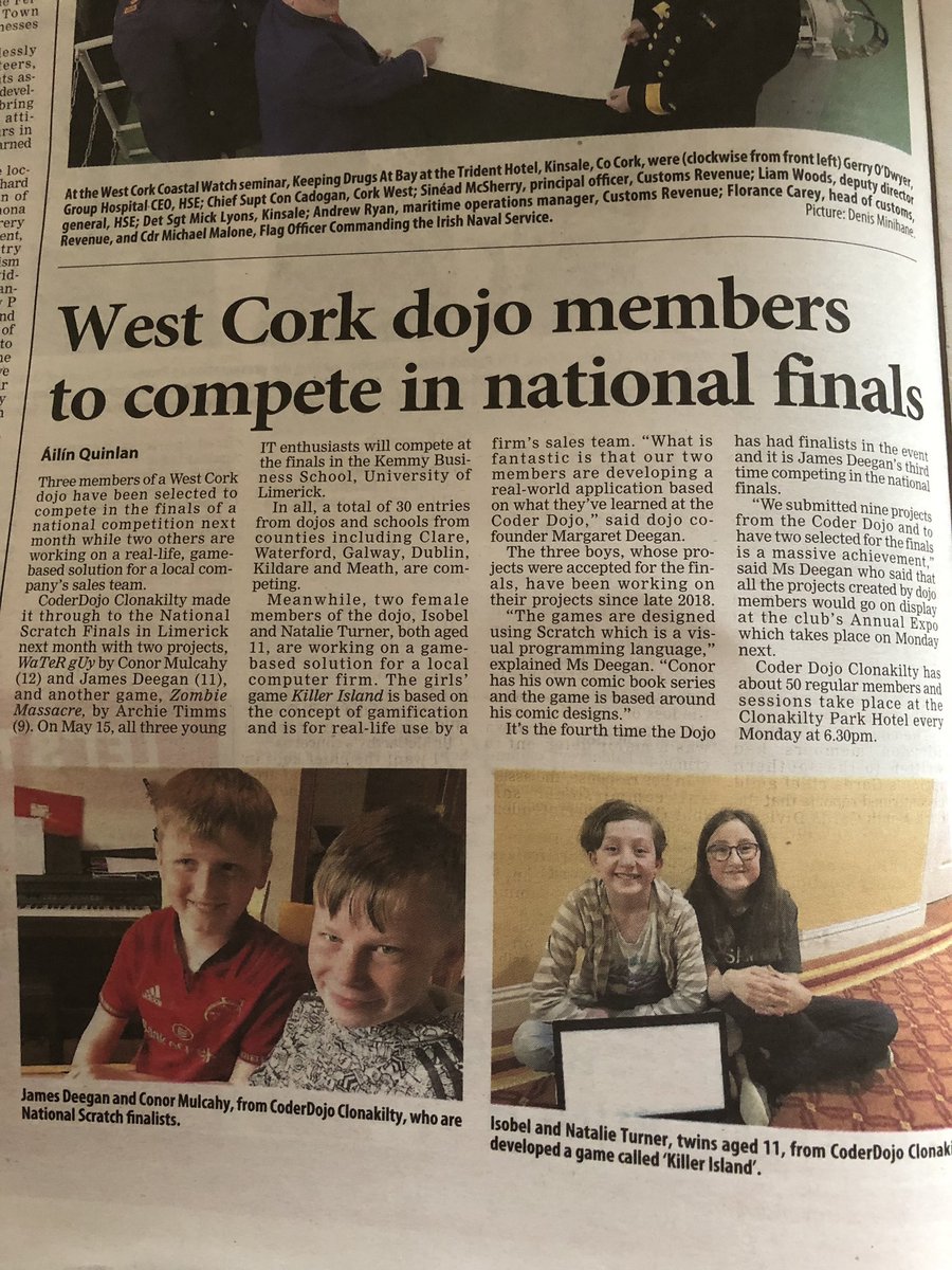 CoderDojoClon's tweet image. **BREAKINGNEWS** Well done to Archie Timms, Conor Mulcahy and James Deegan on making it to the final of the National Scratch Competition plus read “Killer Island” project that Natalie &amp;amp; Isobel Turner are working on with @capitacs @wcullinane @jcocula @liaonet