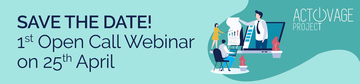 ACTIVAGEproject's tweet photo. 📆SAVE THE DATE! 1st #OpenCall WEBINAR on 25th April from 11:00 to 12:00 (CEST) for you to know first-hand from the #ACTIVAGEOpenCall team about all the information and requirements regarding this second initiative and solve your doubts! Join us HERE 👉🏼 https://t.co/UyrDe0KW5e https://t.co/6Ne8URBMgc