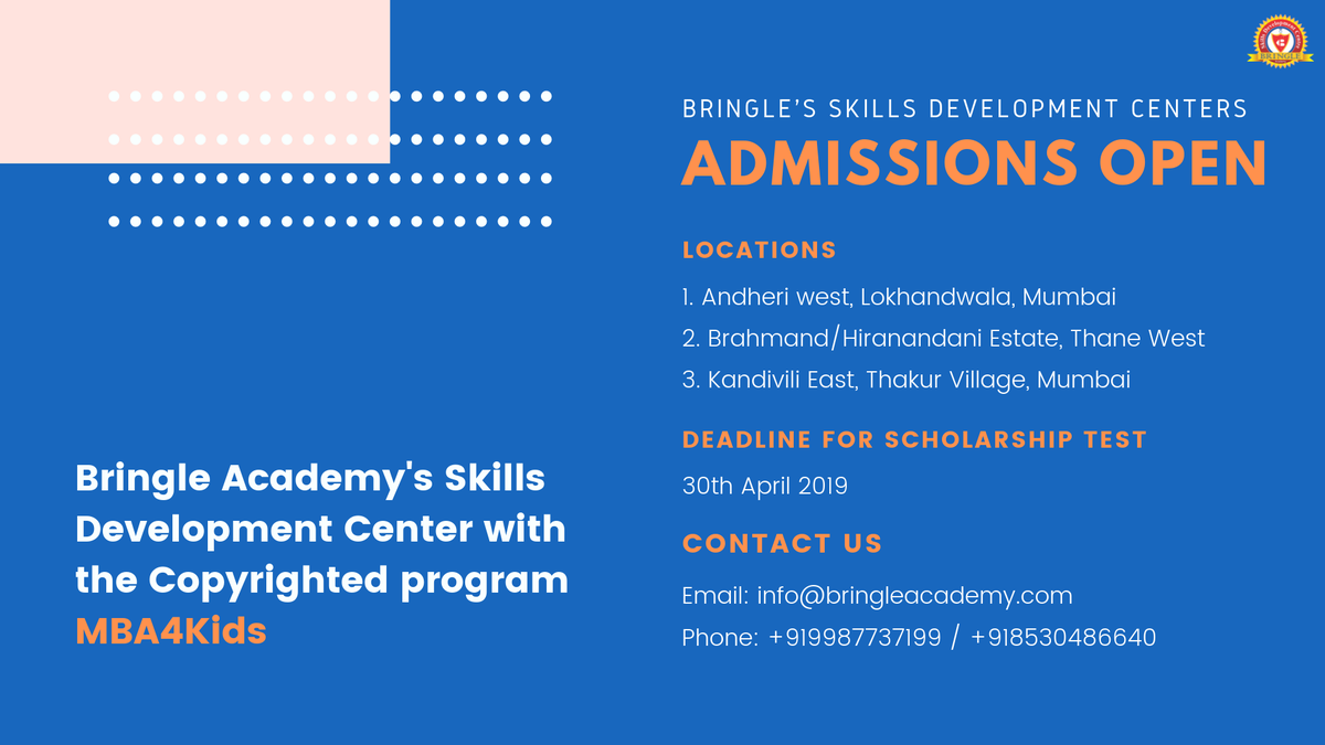 BringlePlatform's tweet photo. Enroll Now: https://t.co/uYAhoyUH4K
Know More: Email: info@bringleacademy.com | Phone: +919987737199 / +918530486640

#BringleAcademy #MBA4Kids #CatchThemYoung #SkillsDevelopmentCenter #Children #Parents #Schools #Education #Teachers #Learning #Business #Collaboration https://t.co/fBcVTxCukH