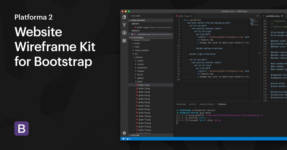 We’re happy to announce the long-awaited release of Platforma Wireframes for Bootstrap. Streamline your workflow with the perfectly crafted Bootstrap 4 theme which will cover all your needs.
platforma.ws/bootstrap/