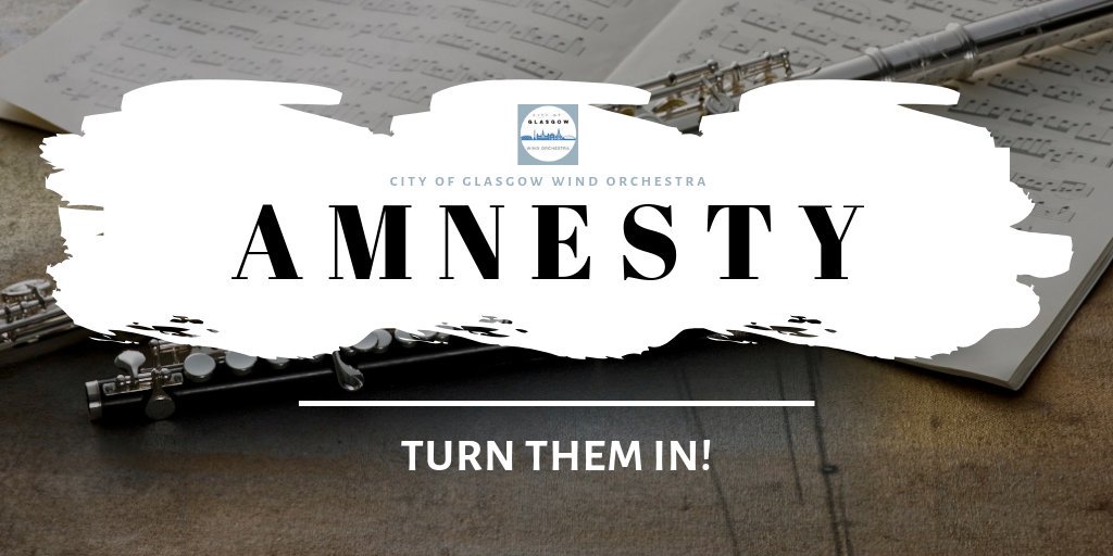 CoGWOMusic's tweet photo. Join the #CoGWOAmnesty today! Dig out that old sheet music from under the bed, grab your music stand from the back of the cupboard, and return them to the band today! https://t.co/TQNAXWk7KQ