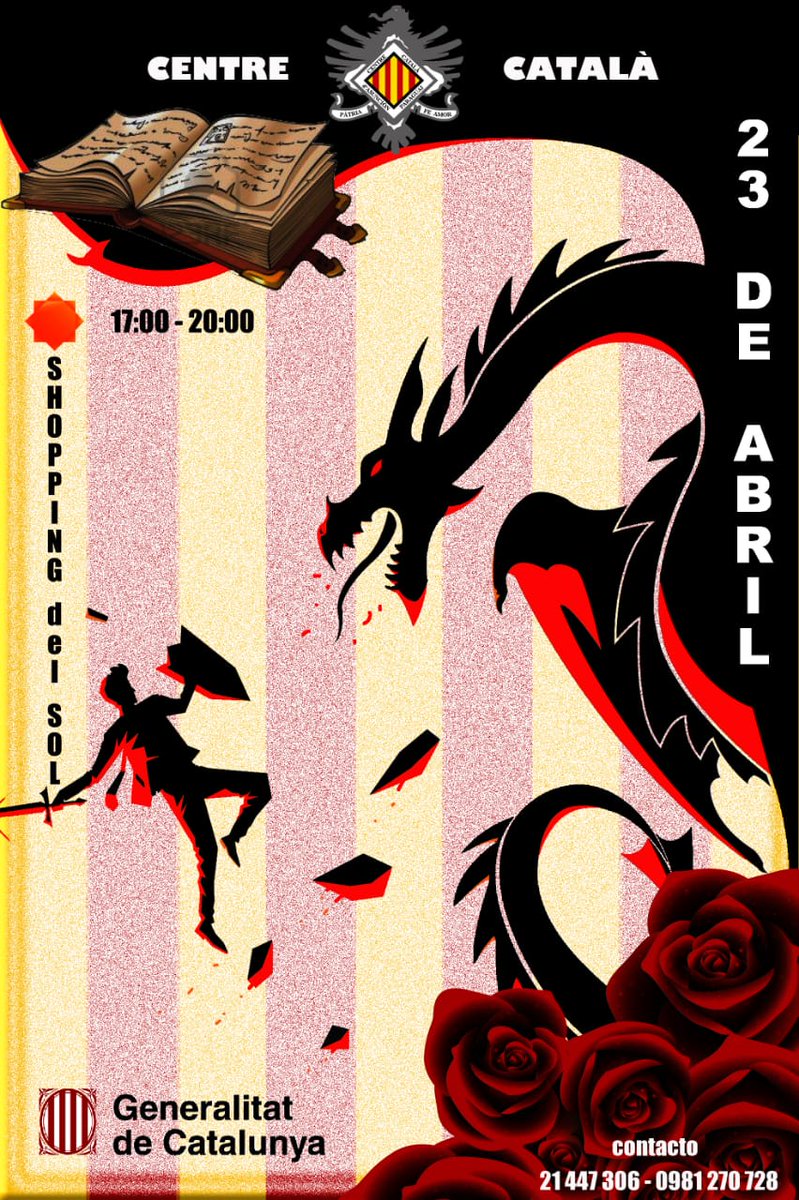 CCATAsuncion's tweet photo. El Centre Català d'Asunción us dessitja feliç Sant Jordi. Vine a compartir.

El Centre Català d'Asunción les desea feliz San Jordi. Ven a compartir. https://t.co/xH7P7zWbOL