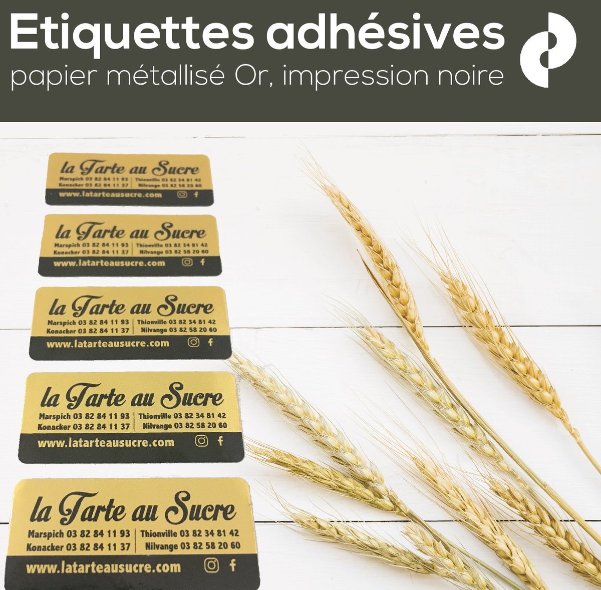 AgenceCDesign1's tweet photo. Des étiquettes adhésives dorées ! Comme notre client La Tarte au Sucre à Hayange (57), demandez-nous ! https://t.co/P2xyZ85ACg https://t.co/D1hG03oIdJ