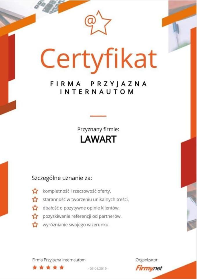 FirmaLawart's tweet photo. Certyfikat #Lawart #firmalawart #certyfikat #firmaprzyjaznainternautom https://t.co/kPkacCfxUw