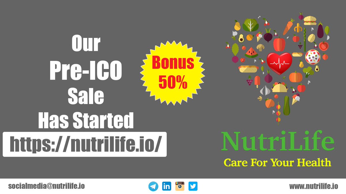 Our Pre-ICO sale has started Get 50% bonus on Pre-ICO Sale. 
#nutrilife #nutrilife_io #cryptocurrency #bitcoin #ethereum #blockchain #earnmoney #earnmoneyfromhome #earnmoneyonline #bitcointrading #bitcoinnews #bitcoinprice #altcoin #bitcoinvalue #bitcoinexchange #ICO #ICOReviewer