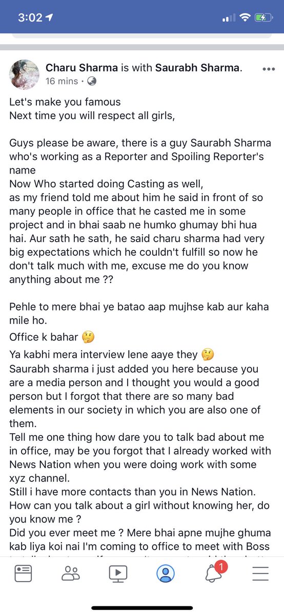 iamcharusharma's tweet photo. News Nation,

U have one guy Saurabh Sharma , who's spreading cheap rumors about me.
He's claiming that he has done some other kind of casting with me.
I'm gonna take legal action against him
Please support girl power
@NewsNationTV @ravs10 @Peenaz_NN @anuragdixit2005 @yashbhadas https://t.co/b8tJzNmLsM