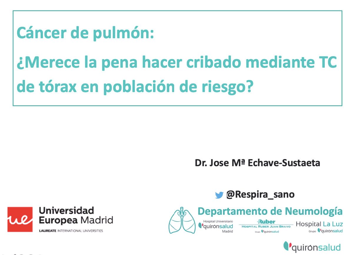 #Agenda. 25 de abril sesión clínica del Dr. José María Echave en el Hospital Ruber Juan Bravo sobre si merece la pena hacer cribado de #cáncer de pulmón mediante tomografía computarizada en población de riesgo. ow.ly/xdeW50riW8T
