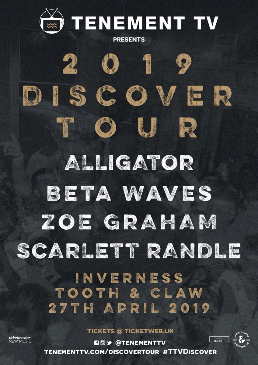 INVERNESS! The TTV Discover Tour ends up north this Saturday with <a href="/alligatorgla/">𝐀𝐋𝐋𝐈𝐆𝐀𝐓𝐎𝐑</a> <a href="/betawavesband/">𝑩𝑬𝑻𝑨 𝑾𝑨𝑽𝑬𝑺</a> @zoegrahammusic  &amp; <a href="/scarlett_randle/">Scarlett Randle</a> TICKETS via <a href="/TicketWebUK/">TicketWeb UK 🤘</a> &gt;&gt; bit.ly/TTVDSCVR_INV